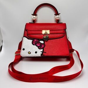 Danielle Nicole Hello Kitty Satchel Bag, Peek A Boo Crossbody Purse, Sequin, Red
